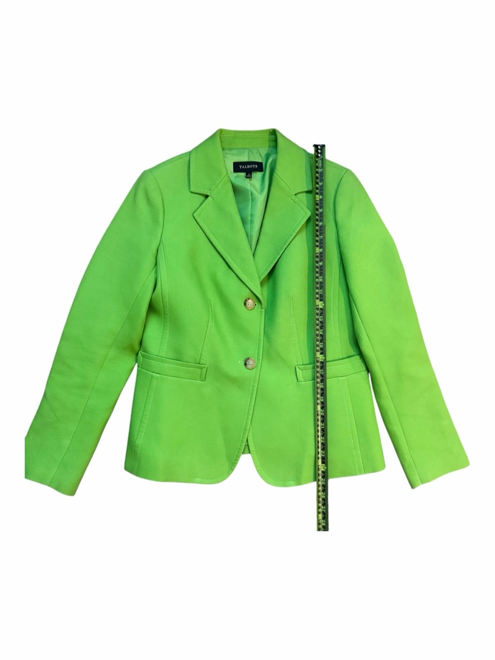 Talbots Lime/Apple Green 100% Cotton Blazer Size 8 Two Button Tailored Jacket - Picture 13 of 14